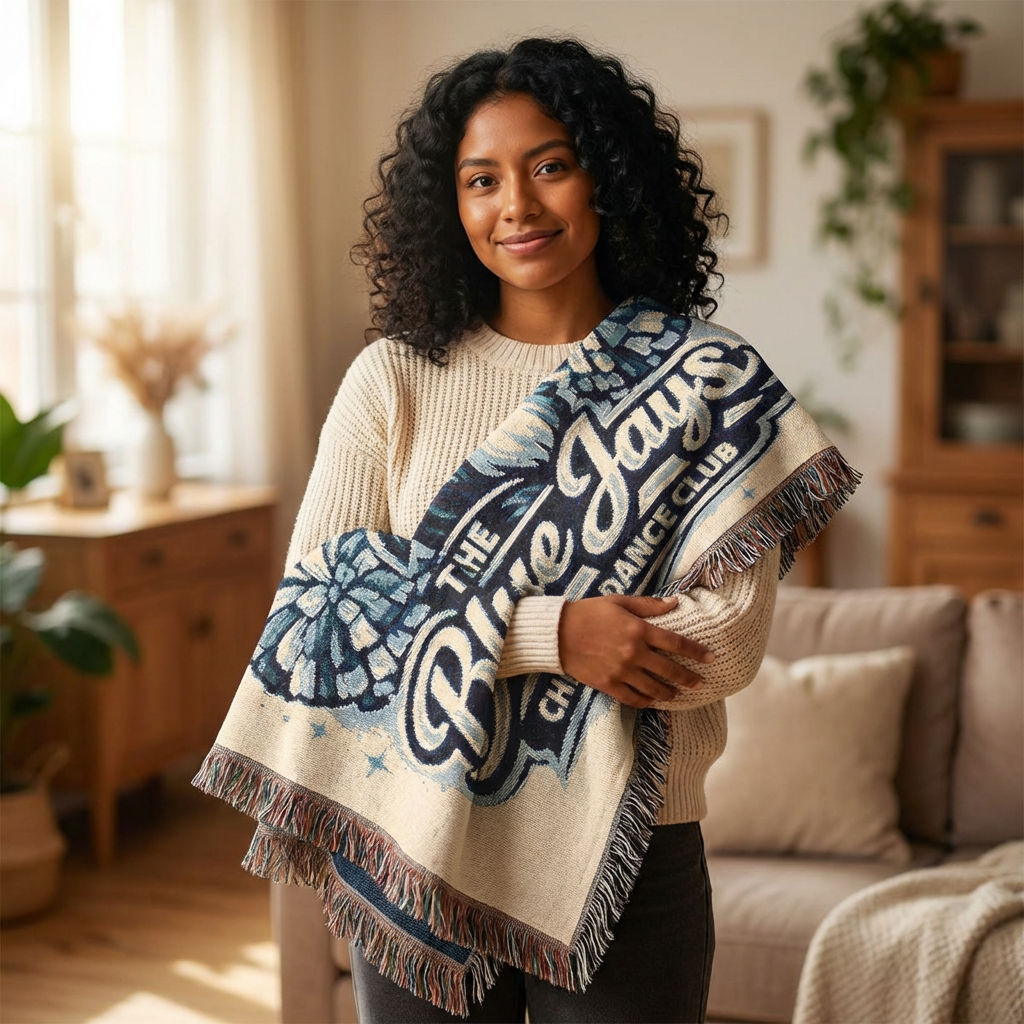 Blue Jays Cheer & Dance Club Woven Blanket | Mascot Pom-Poms School Spirit Throw